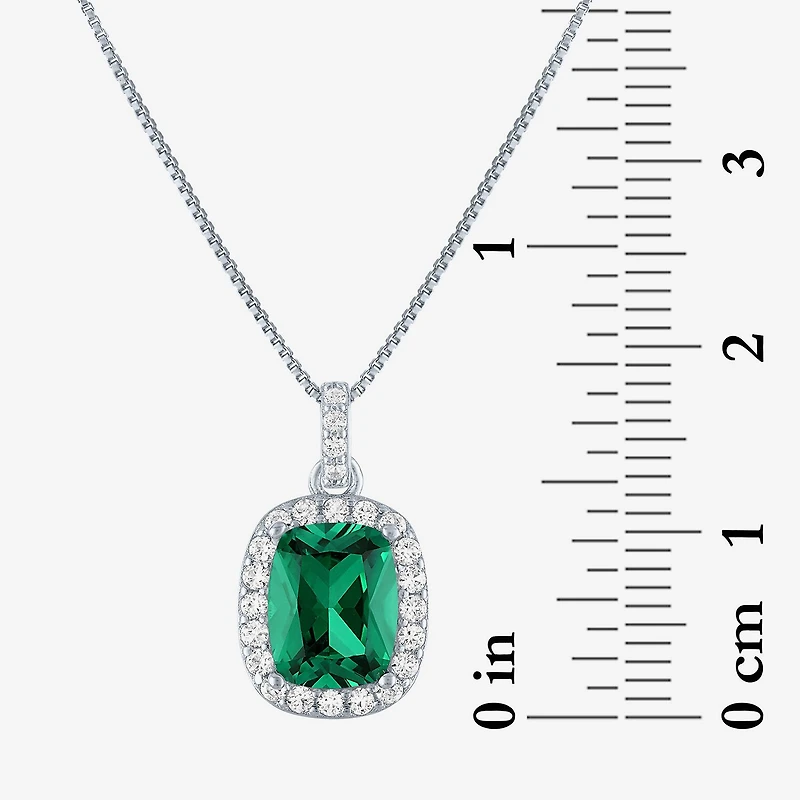 Womens Lab Created Gemstone Sterling Silver Halo Pendant Necklace