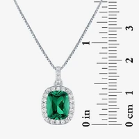 Womens Lab Created Gemstone Sterling Silver Halo Pendant Necklace