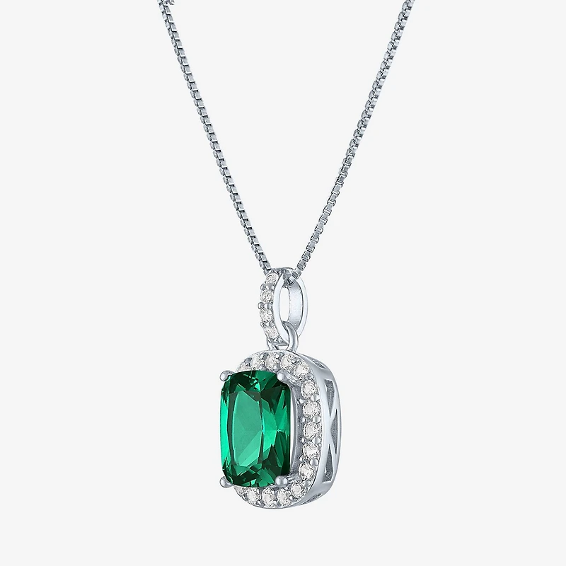 Womens Lab Created Gemstone Sterling Silver Halo Pendant Necklace