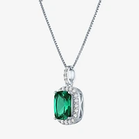 Womens Lab Created Gemstone Sterling Silver Halo Pendant Necklace