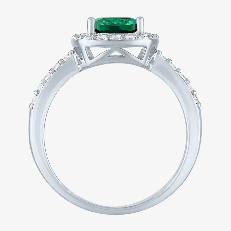 Womens Lab Created Gemstone Sterling Silver Halo Cocktail Ring