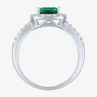 Womens Lab Created Gemstone Sterling Silver Halo Cocktail Ring
