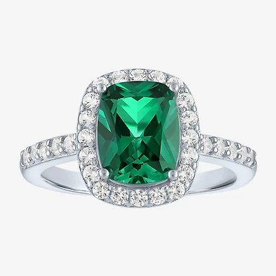 Womens Lab Created Gemstone Sterling Silver Halo Cocktail Ring