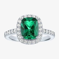 Womens Lab Created Gemstone Sterling Silver Halo Cocktail Ring