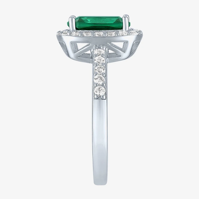 Womens Lab Created Gemstone Sterling Silver Halo Cocktail Ring
