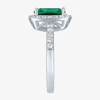 Womens Lab Created Gemstone Sterling Silver Halo Cocktail Ring