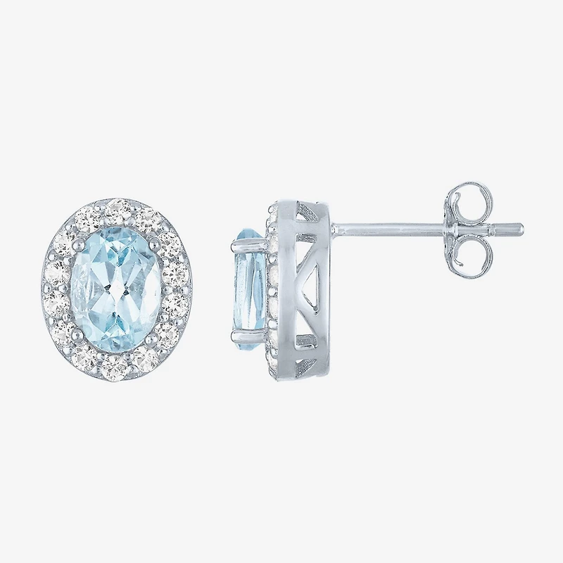 Gemstone Oval Sterling Silver 10mm Stud Earrings