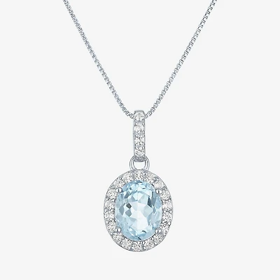 Gemstone Sterling Silver Oval Pendant Necklace