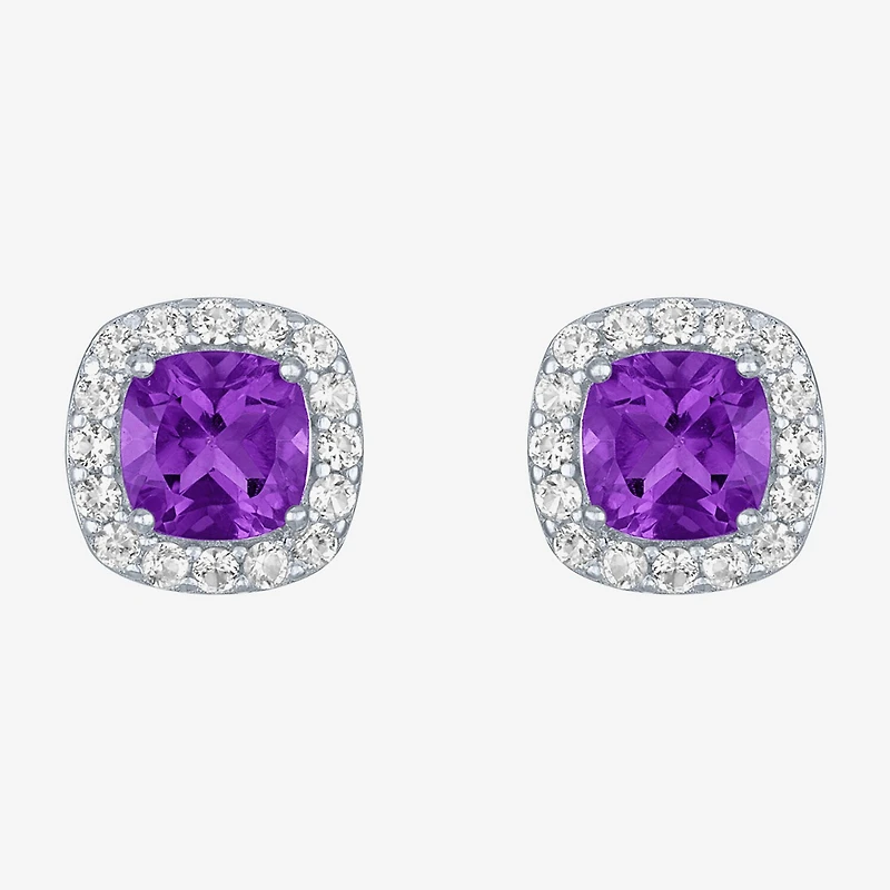 Gemstone Sterling Silver 10mm Cushion Stud Earrings