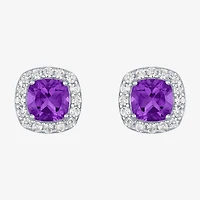 Gemstone Sterling Silver 10mm Cushion Stud Earrings