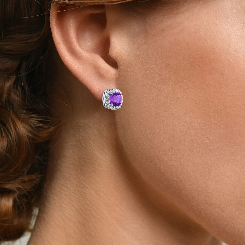 Gemstone Sterling Silver 10mm Cushion Stud Earrings
