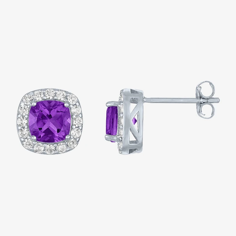 Gemstone Sterling Silver 10mm Cushion Stud Earrings