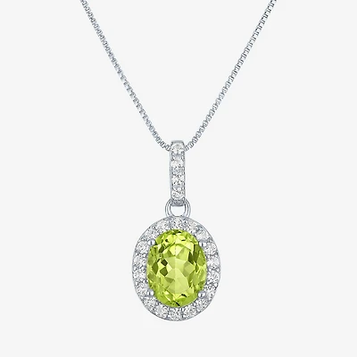 Gemstone Sterling Silver Oval Pendant Necklace