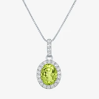 Gemstone Sterling Silver Oval Pendant Necklace