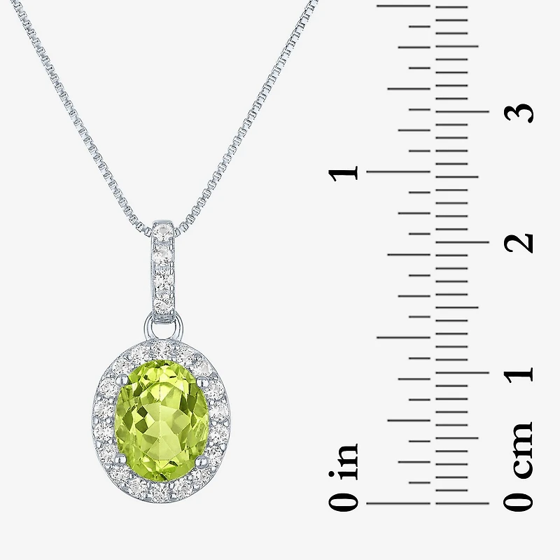 Gemstone Sterling Silver Oval Pendant Necklace