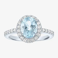 Gemstone Sterling Silver Oval Halo Side Stone Cocktail Ring