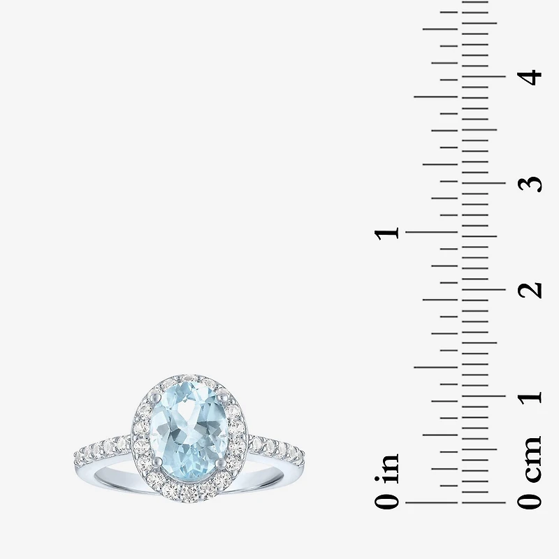 Gemstone Sterling Silver Oval Halo Side Stone Cocktail Ring