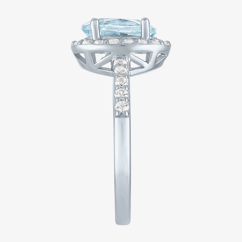 Gemstone Sterling Silver Oval Halo Side Stone Cocktail Ring
