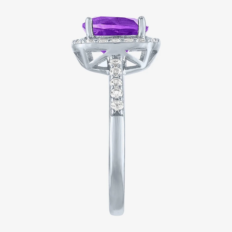 Womens Gemstone Sterling Silver Halo Cushion Cocktail Ring
