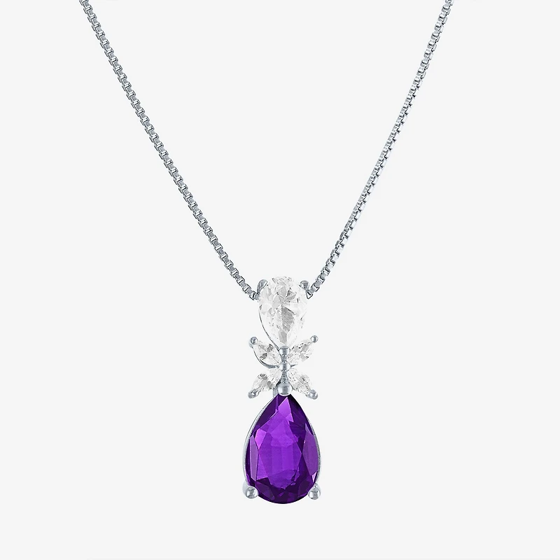 Womens Gemstone Sterling Silver Pear Pendant Necklace
