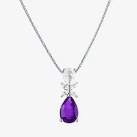 Womens Gemstone Sterling Silver Pear Pendant Necklace