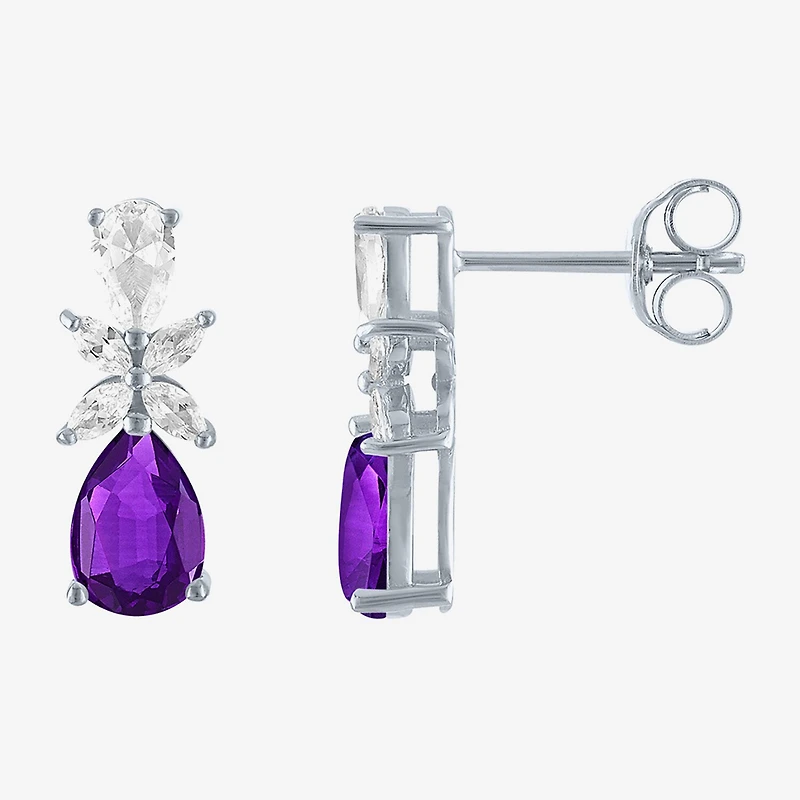 Gemstone Sterling Silver Pear Drop Earrings