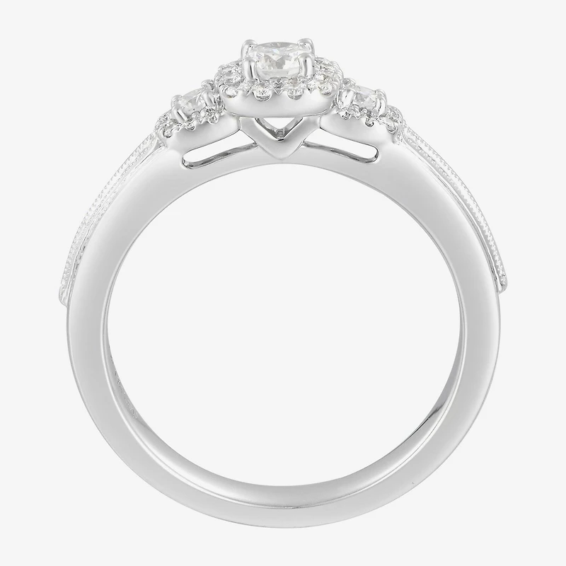 Love Lives Forever (F / Vs2) Womens 1/2 CT. T.W. Lab Grown White Diamond 14K Gold Round Side Stone Bypass Engagement Ring