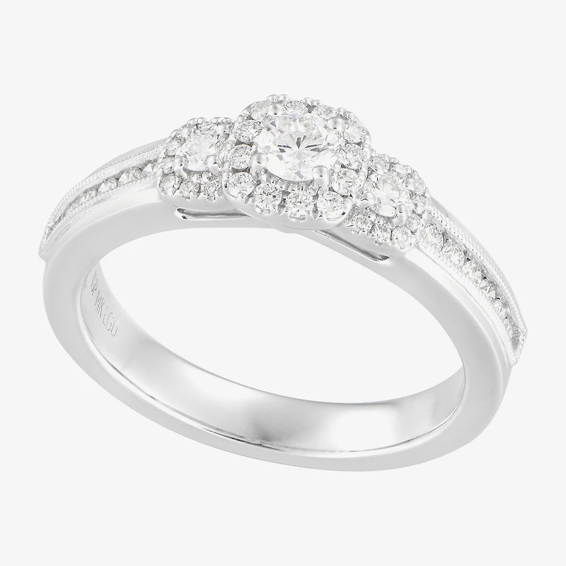 Love Lives Forever (F / Vs2) Womens 1/2 CT. T.W. Lab Grown White Diamond 14K Gold Round Side Stone Bypass Engagement Ring