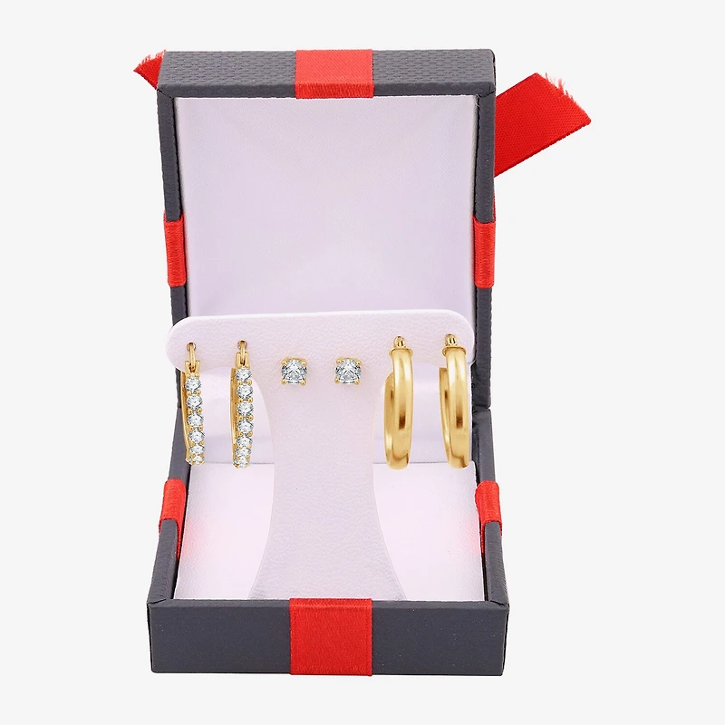 Yes, Please! Womens Lab Created White Sapphire Sterling Silver Round 3 Pair Earring Set