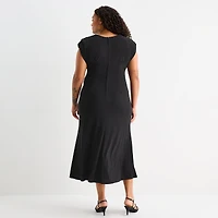 Premier Amour Womens Plus Midi Crew Neck Sleeveless Sheath Dress