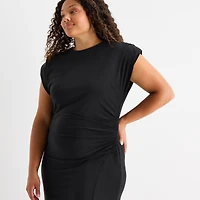 Premier Amour Womens Plus Midi Crew Neck Sleeveless Sheath Dress