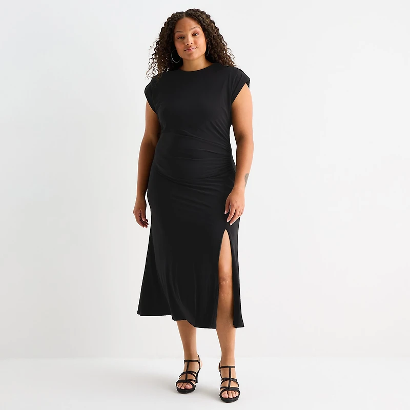 Premier Amour Womens Plus Midi Crew Neck Sleeveless Sheath Dress