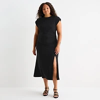 Premier Amour Womens Plus Midi Crew Neck Sleeveless Sheath Dress