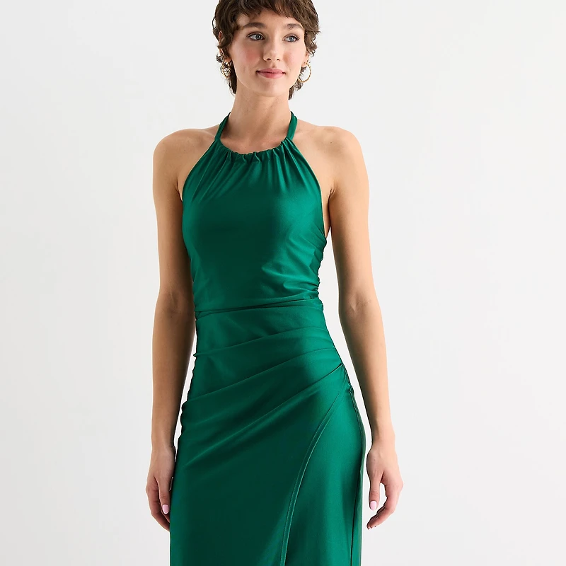 Emerald Sundae Womens Juniors Halter Neck Sleeveless Bodycon Dress