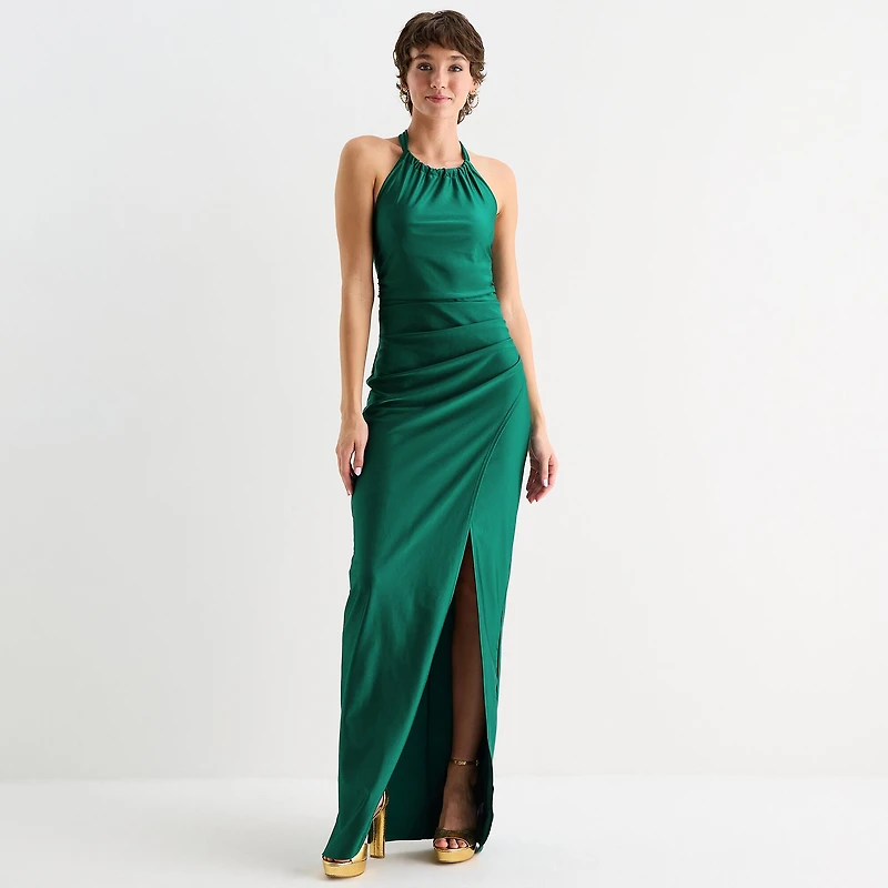 Emerald Sundae Womens Juniors Halter Neck Sleeveless Bodycon Dress
