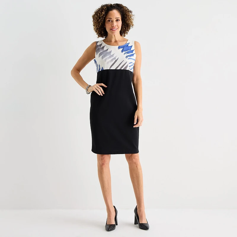 Danny & Nicole Womens Midi Fitted Abstract Jacket Dress