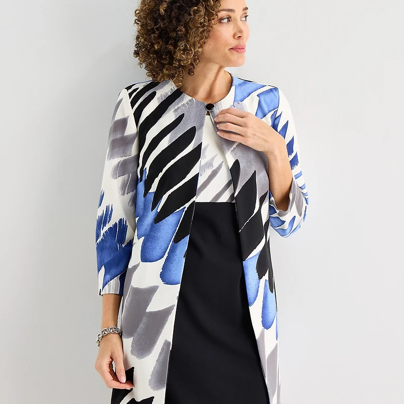 Danny & Nicole Womens Midi Fitted Abstract Jacket Dress