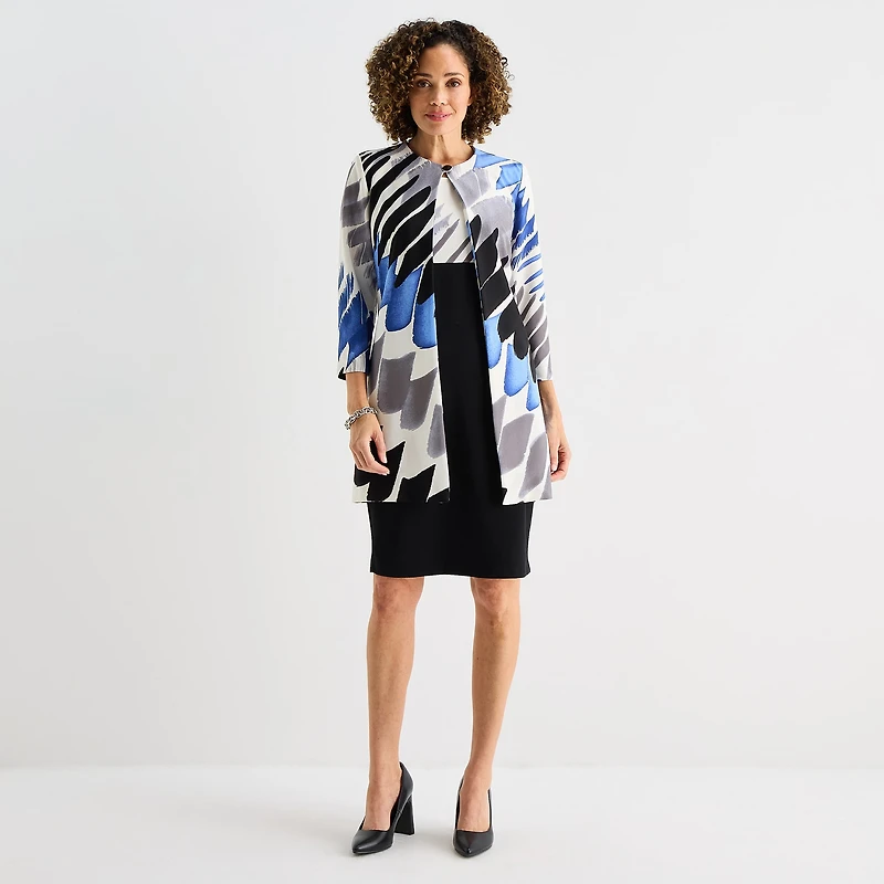 Danny & Nicole Womens Midi Fitted Abstract Jacket Dress