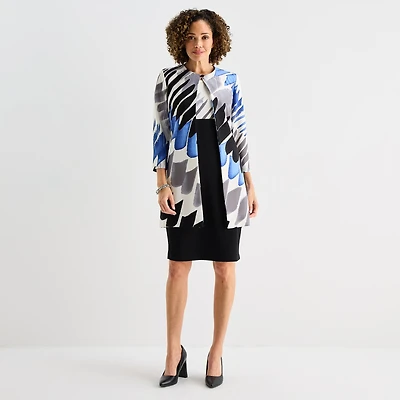 Danny & Nicole Womens Midi Fitted Abstract Jacket Dress