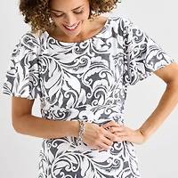 Perceptions Womens Midi Round Neck Short Sleeve Flutter Abstract Fit + Flare Dress
