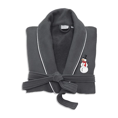 Linum Home Textiles Embroidered Snowman Waffle Terry Bathrobe Unisex Adult Long Sleeve Length Robe