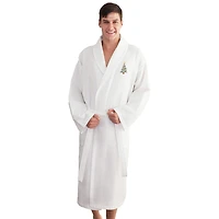 Linum Home Textiles Embroidered Christmas Tree Waffle Weave Bathrobe Unisex Adult Long Sleeve Length Robe