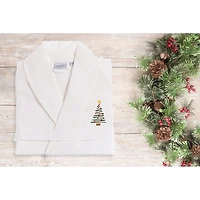 Linum Home Textiles Embroidered Christmas Tree Waffle Weave Bathrobe Unisex Adult Long Sleeve Length Robe