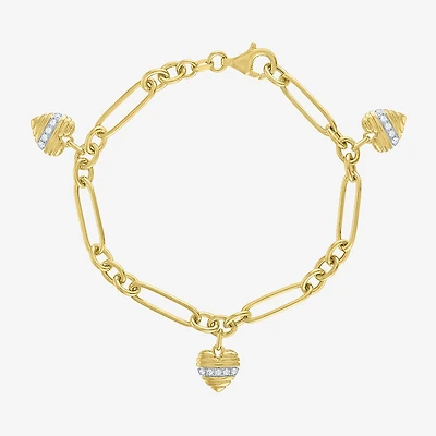 Diamond Addiction G-H / Si2-I1 Womens 1/7 CT. T.W. Lab Grown White Diamond 14K Gold Over Silver Heart Charm Bracelet