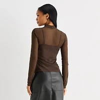 Worthington Womens Mock Neck Long Sleeve Blouse