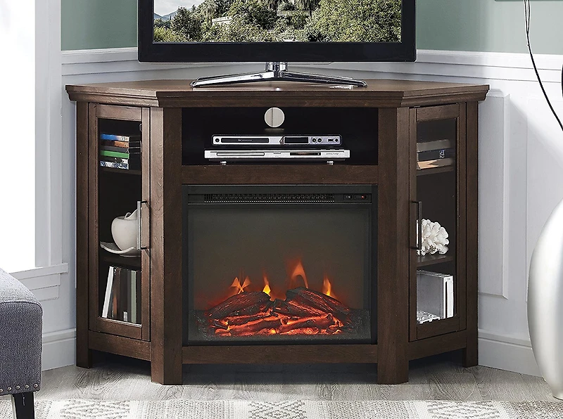 48" Wood Corner Fireplace Media TV Stand Console