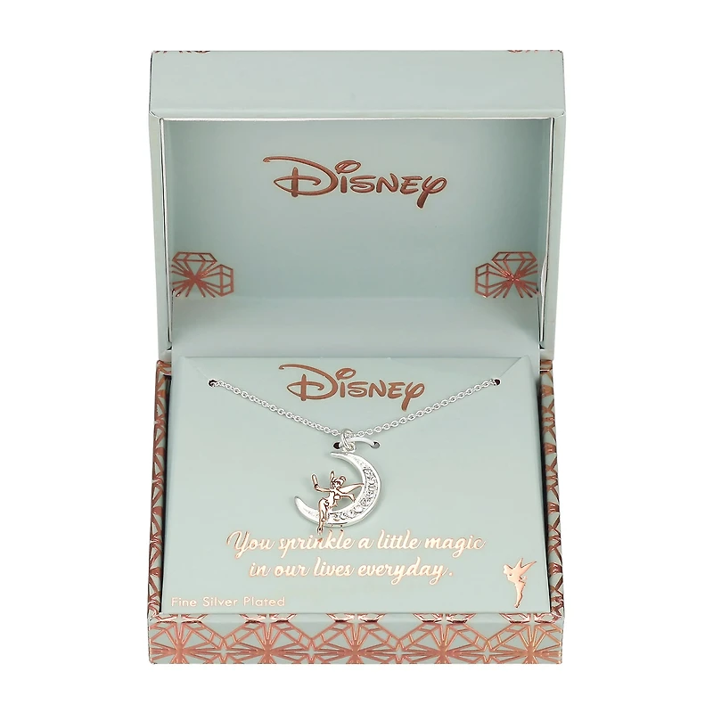 Disney Classics Womens Crystal Pure Silver Over Brass Moon 18 Inch Pendant Necklace