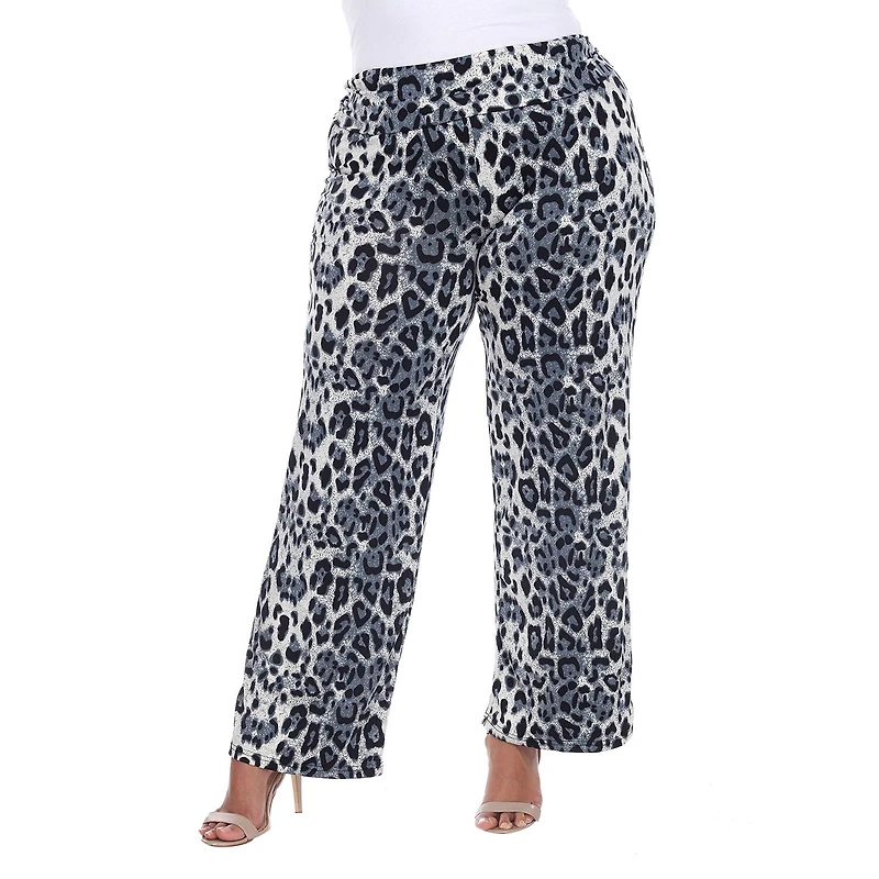 White Mark Womens Plus Mid Rise Wide Leg Palazzo Pant