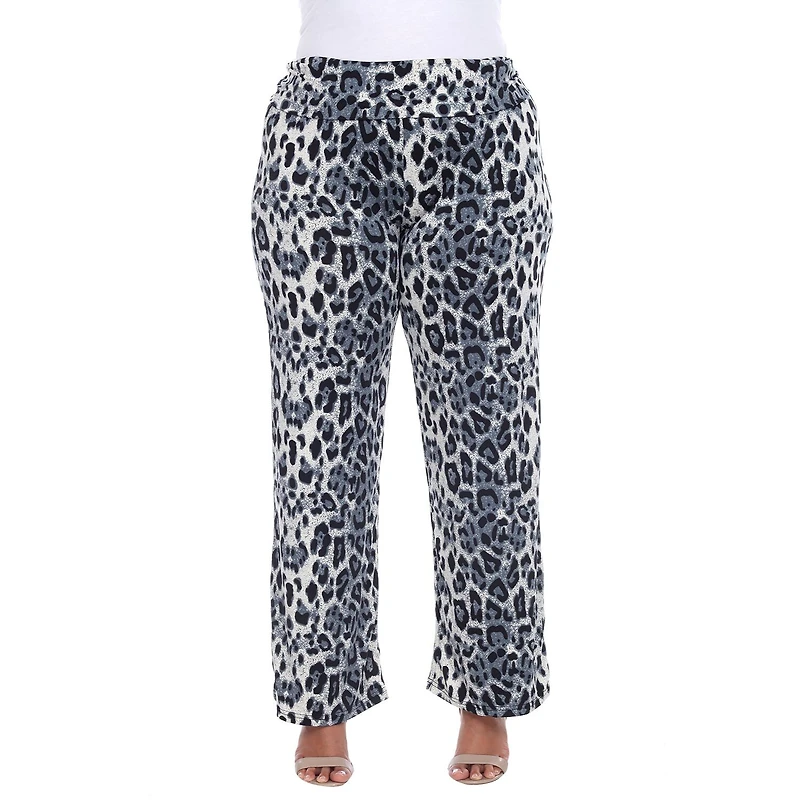 White Mark Womens Plus Mid Rise Wide Leg Palazzo Pant