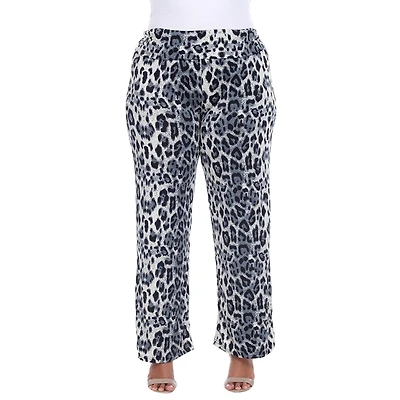 White Mark Womens Plus Mid Rise Wide Leg Palazzo Pant